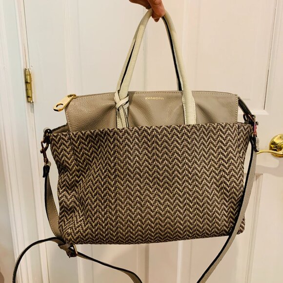 Vintage Dimoni Grey Leather Chevron Cross Body Designer Handbag - Picture 1 of 16